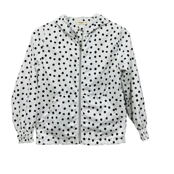 MANGO MNG Kids Size 11 / 12 yrs Polka Dot Raincoat Windbreaker Black white - Picture 1 of 6